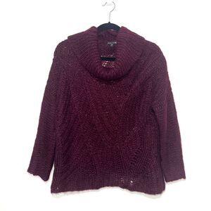 Eileen Fisher Mohair Open Knit Cowl Neck Sweater - Burgundy M